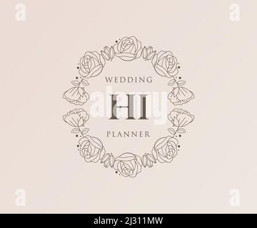 HI Initials letter Wedding monogram logos collection, hand drawn modern minimalistic and floral templates for Invitation cards, Save the Date, elegant Stock Vector