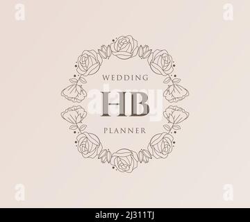 HB Initials letter Wedding monogram logos collection, hand drawn modern minimalistic and floral templates for Invitation cards, Save the Date, elegant Stock Vector