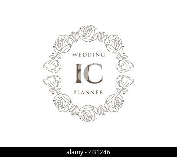 IC Initials letter Wedding monogram logos collection, hand drawn modern minimalistic and floral templates for Invitation cards, Save the Date, elegant Stock Vector