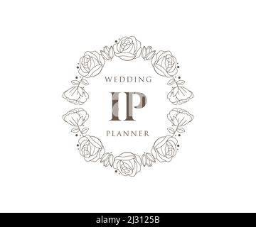 IP Initials letter Wedding monogram logos collection, hand drawn modern minimalistic and floral templates for Invitation cards, Save the Date, elegant Stock Vector
