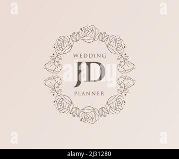 JD Initials letter Wedding monogram logos collection, hand drawn modern minimalistic and floral templates for Invitation cards, Save the Date, elegant Stock Vector