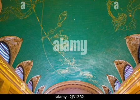 NEW YORK,  USA - OCT 6, 2017: star signs painted at the ceiling of Grand Central in New York It is the largest train station in the world by number of Stock Photo