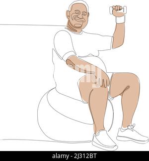 Minimal concept of man sitting on a fitness ball Stock Vector