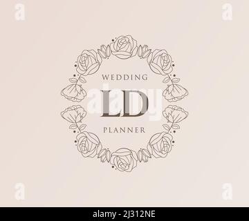 LD Initials letter Wedding monogram logos collection, hand drawn modern minimalistic and floral templates for Invitation cards, Save the Date, elegant Stock Vector