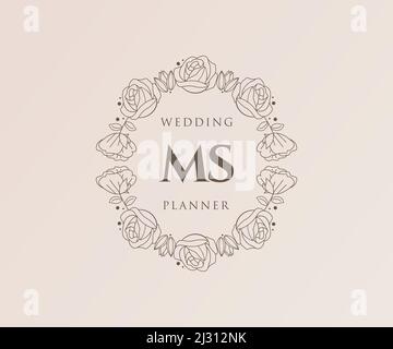 MS Initials letter Wedding monogram logos collection, hand drawn modern minimalistic and floral templates for Invitation cards, Save the Date, elegant Stock Vector