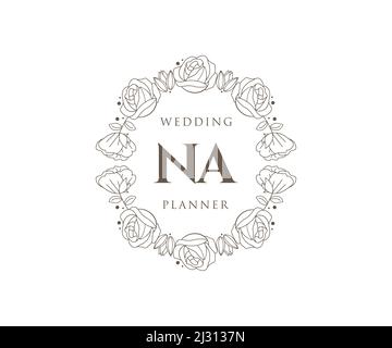 NA Initials letter Wedding monogram logos collection, hand drawn modern minimalistic and floral templates for Invitation cards, Save the Date, elegant Stock Vector