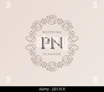 PN Initials letter Wedding monogram logos collection, hand drawn modern minimalistic and floral templates for Invitation cards, Save the Date, elegant Stock Vector