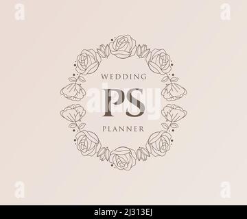 PS Initials letter Wedding monogram logos collection, hand drawn modern minimalistic and floral templates for Invitation cards, Save the Date, elegant Stock Vector