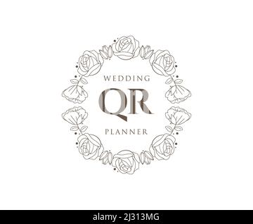 QR Initials letter Wedding monogram logos collection, hand drawn modern minimalistic and floral templates for Invitation cards, Save the Date, elegant Stock Vector