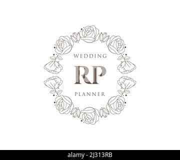 RP Initials letter Wedding monogram logos collection, hand drawn modern minimalistic and floral templates for Invitation cards, Save the Date, elegant Stock Vector