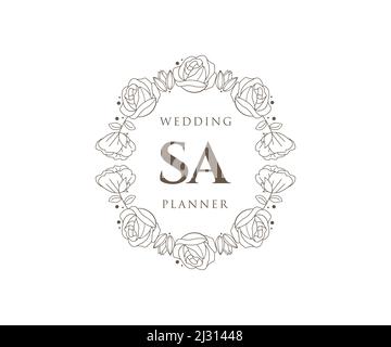 SA Initials letter Wedding monogram logos collection, hand drawn modern minimalistic and floral templates for Invitation cards, Save the Date, elegant Stock Vector