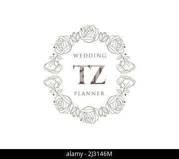 TZ Initials letter Wedding monogram logos collection, hand drawn modern ...
