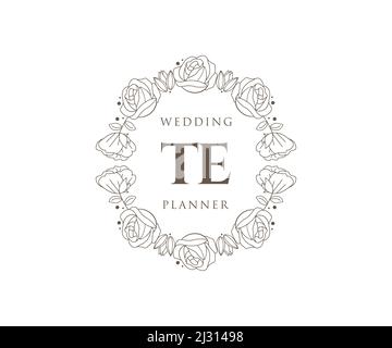 TE Initials letter Wedding monogram logos collection, hand drawn modern minimalistic and floral templates for Invitation cards, Save the Date, elegant Stock Vector