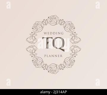 TQ Initials letter Wedding monogram logos collection, hand drawn modern minimalistic and floral templates for Invitation cards, Save the Date, elegant Stock Vector