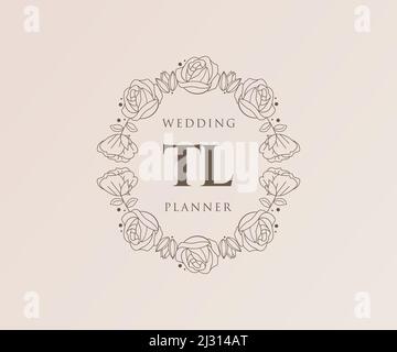 TL Initials letter Wedding monogram logos collection, hand drawn modern minimalistic and floral templates for Invitation cards, Save the Date, elegant Stock Vector