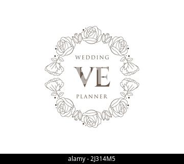 VE Initials letter Wedding monogram logos template, hand drawn modern ...