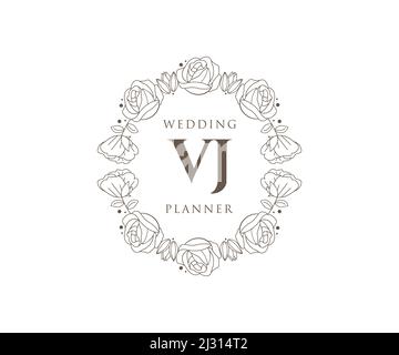 VJ Initials letter Wedding monogram logos collection, hand drawn modern minimalistic and floral templates for Invitation cards, Save the Date, elegant Stock Vector