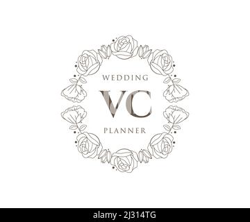 VC Initials letter Wedding monogram logos collection, hand drawn modern minimalistic and floral templates for Invitation cards, Save the Date, elegant Stock Vector