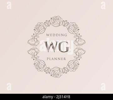 WG Initials letter Wedding monogram logos template, hand drawn modern ...