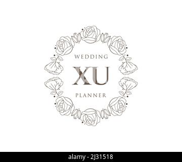 XU Initials letter Wedding monogram logos collection, hand drawn modern minimalistic and floral templates for Invitation cards, Save the Date, elegant Stock Vector