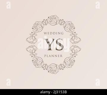 YS Initials letter Wedding monogram logos collection, hand drawn modern minimalistic and floral templates for Invitation cards, Save the Date, elegant Stock Vector