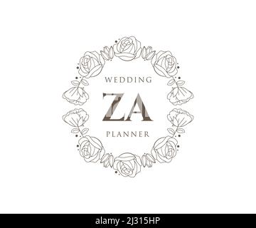 ZA Initials letter Wedding monogram logos collection, hand drawn modern minimalistic and floral templates for Invitation cards, Save the Date, elegant Stock Vector