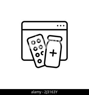 Online pharmacy line icon. Drugstore delivery service linear style sign for mobile concept and web design. Medicine delivery outline vector icon. Symb Stock Vector