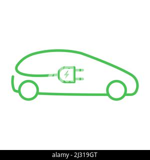 EV electric car with plug icon vector green energy concept for graphic design, logo, web site, social media, mobile app, ui illustration. Stock Vector