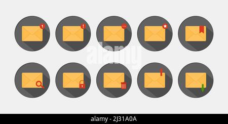 Mail envelopes icon set. Receiving SMS messages, notifications, invitations concept. Vector illustration in flat style Stock Vector