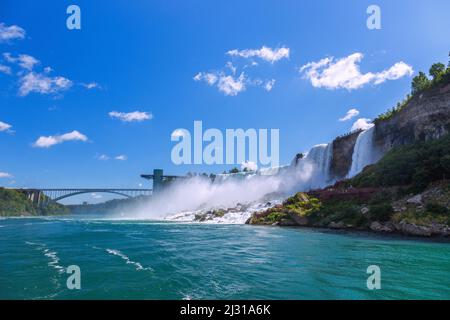 Niagara Falls, Rainbow Bridge, Observation Tower, American Falls, Bridal Veil Falls, Terrapin Point Stock Photo