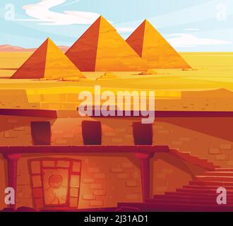Ancient Egypth, lost looted tomb of pharaoh or abandoned temple interior, underground cartoon vector. Archeological excavations, treasures hunting con Stock Vector