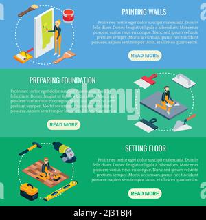 Vector flat isometric renovation banner set Stock Vector