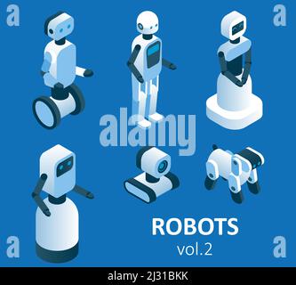 Vector isometric modern robotics icon set Stock Vector