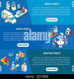 Vector isometric home, service robots banner set Stock Vector