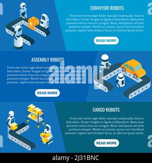 Vector isometric industrial robots banner set Stock Vector