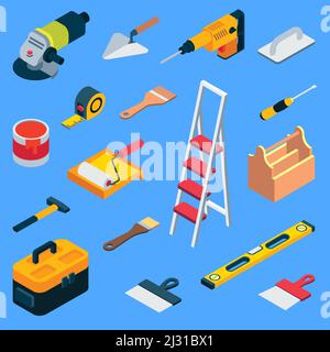 Vector flat isometric home repair work tool kit Stock Vector