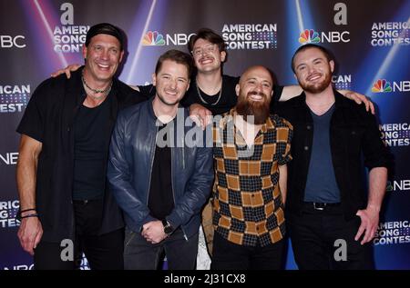 Judd Hoos, Shane Funk, Tyler Bills, Keithan Funk, Andy Young and Chase Huseby at the ÔAmerican Song ContestÕ Week 3 Red Carpet held at the Universal Studios Lot on April 4, 2022 in Universal City, CA. © Janet Gough / AFF-USA.COM Stock Photo
