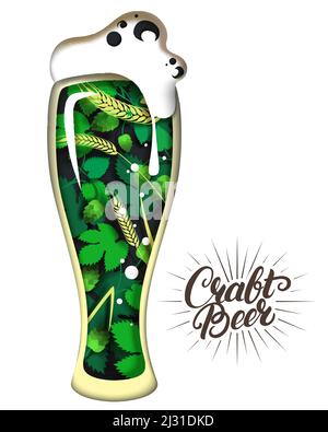 Craft beer mug vector illustration in paper art style Stock Vector