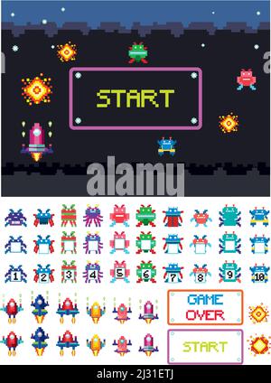 Retro pixel space game interface illustration Stock Vector Image & Art ...