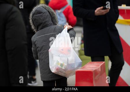 War refugees from Ukraine at the Polish border crossing Medyka, Poland, on March 3, 2022. (CTK Photo/Ondrej Deml) Stock Photo