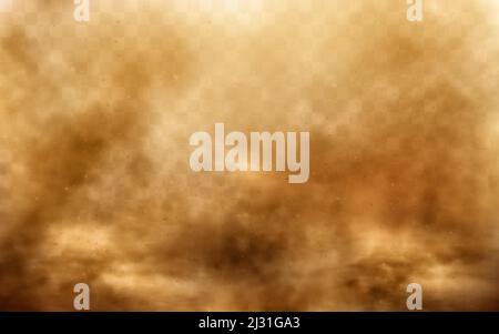 Desert sandstorm, brown dusty cloud or dry sand flying with gust of wind, big explosion realistic texture with small particles or grains vector illust Stock Vector