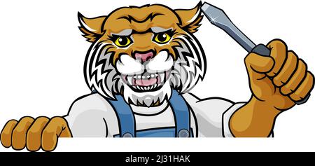 Wildcat Electrician Handyman Holding Screwdriver Stock Vector