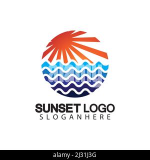 Sunset beach logo  symbol vector illustration design template. Stock Vector