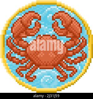 Zodiac Horoscope Astrology Cancer Pixel Art Sign Stock Vector