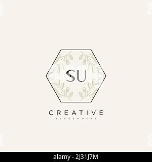 SU Initial Letter Flower Logo Template Vector premium vector Stock Vector