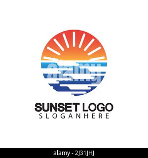 Sunset beach logo  symbol vector illustration design template. Stock Vector