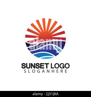 Sunset beach logo  symbol vector illustration design template. Stock Vector