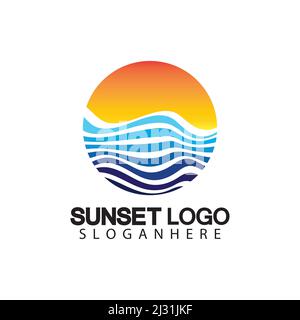 Sunset beach logo  symbol vector illustration design template. Stock Vector