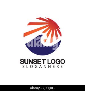 Sunset beach logo  symbol vector illustration design template. Stock Vector