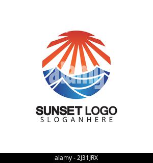 Sunset beach logo  symbol vector illustration design template. Stock Vector